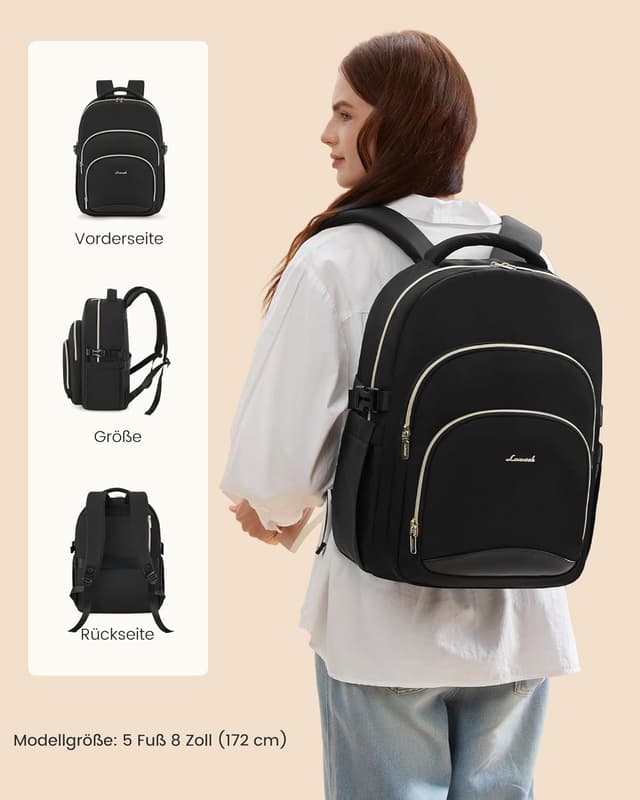 Detalle 2 de LOVEVOOK Damen-Rucksack für 15,6" Laptop – wasserdichter Schulrucksack für Teenager, Uni & Büro