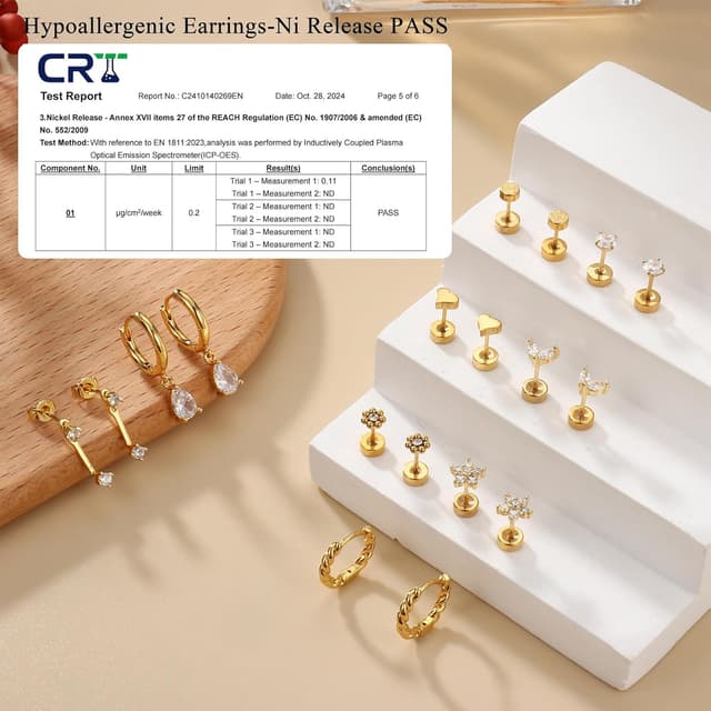 Thumbnail 3 de ZELORES 9 Pairs Flat Back Stud Earrings 20G