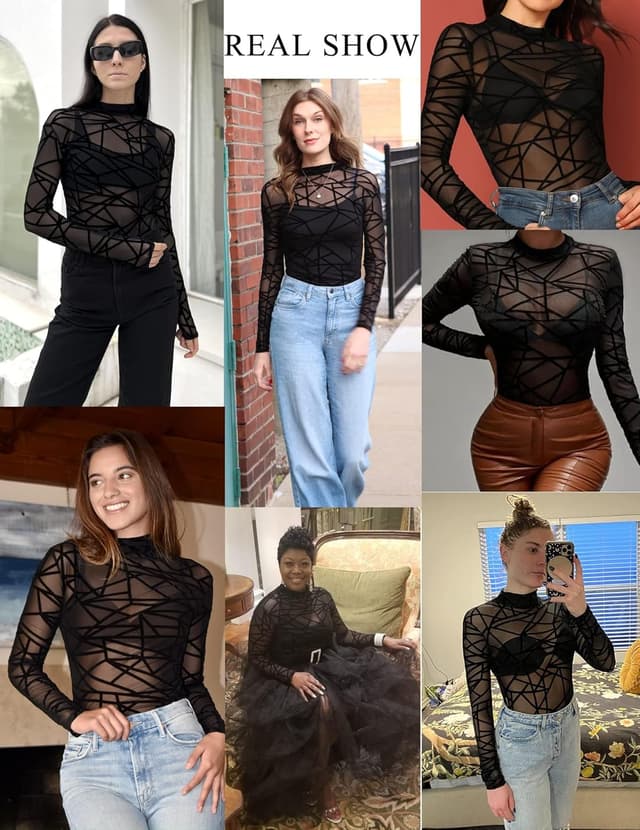 Thumbnail 3 de Body a maniche lunghe in pizzo stampa zebrata 95% poliestere