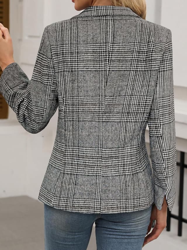 Detalle 2 de ELLEVEN Women's Plaid Lapel Blazer with 2 Buttons