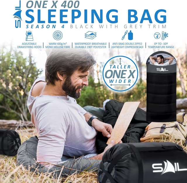 Detalle de SAIL XL Extra Wide Big & Tall Sleeping Bag (3–4 Season, Waterproof) – Lightweight 1.6kg–2.7kg