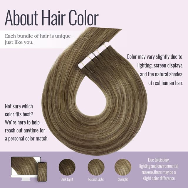 Detalle 2 de Fshine Extensiones Adhesivas Pelo Natural 20 Pzas 18" 💇♀