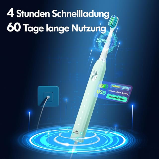 Thumbnail 6 de DADA-TECH Schallzahnbürste mit 5 Putzmodi, Timer und 9 Zahnbürstenköpfen (Grün)