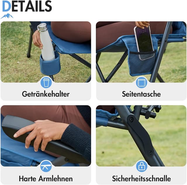 Thumbnail 6 de Portal faltbarer Campingstuhl mit Rückenverstellung in 3 Positionen (bis 160 kg) – hohe Lehne für Garten, Balkon & Angeln