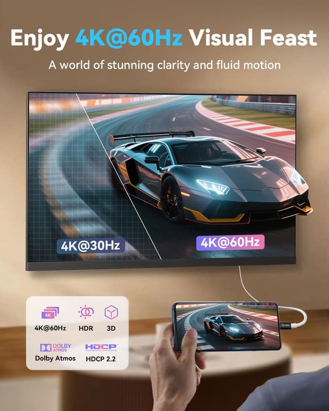 Detalle 2 de FIBBR USB-C to HDMI Cable (2m) with 4K@60Hz and 100W PD charging for MacBook, iPad, iPhone and more