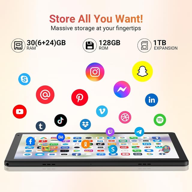 Detalle 2 de URAO 10.1-Inch Android Tablet (Android 16) with Octa-Core, 128GB Storage, Wi‑Fi 6 & Bluetooth 5.4