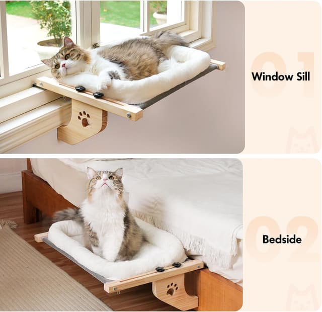 Thumbnail 6 de AMOSIJOY Cat Sill Window Perch Hammock Seat with Cushion (L) — Adjustable, No-Drill Window Mount for Large Cats