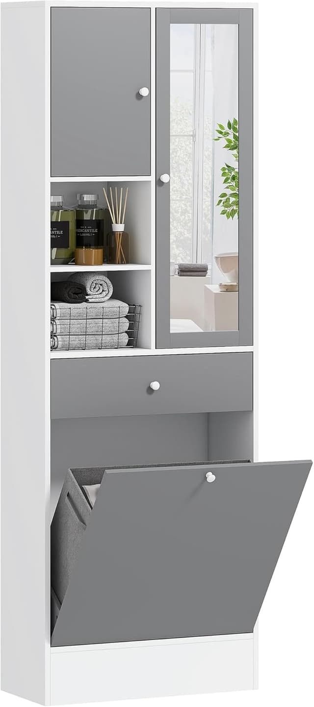 HOMCOM Meuble de bain haut gris blanc