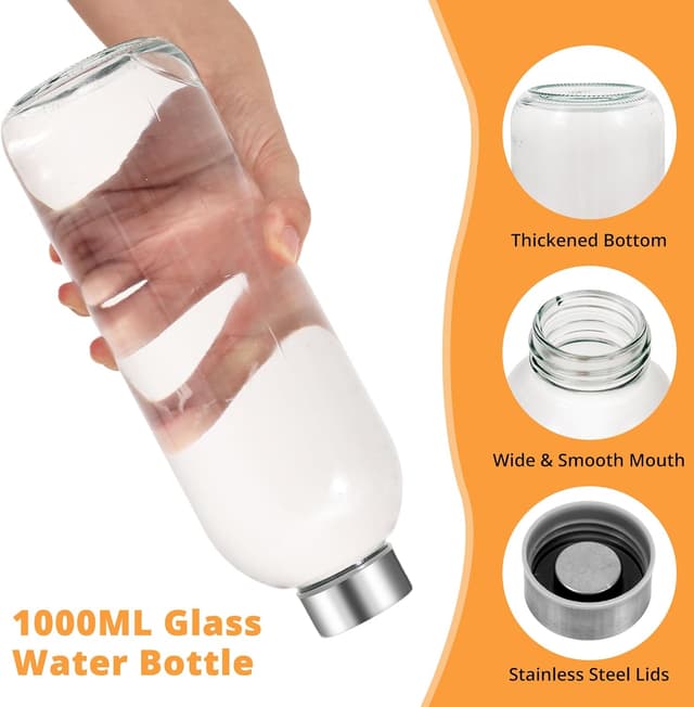 Thumbnail 2 de Bayseun 1000ML Glass Water Bottle 3 Pack