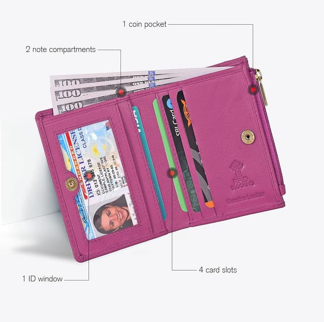 Detalle 2 de Full Grain Leather Wallet Nappa Pink 4.2in