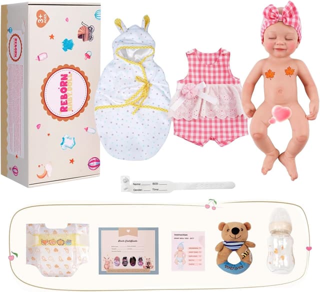 Detalle de BABESIDE 16" Sleeping Silicone Reborn Baby Doll with Feeding Kit (Full Platinum Silicone)