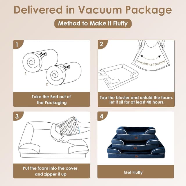 Thumbnail 6 de EHEYCIGA orthopädisches Hundebett XXL 132 x 104 cm mit Memory Foam und hohem Rand, marineblau