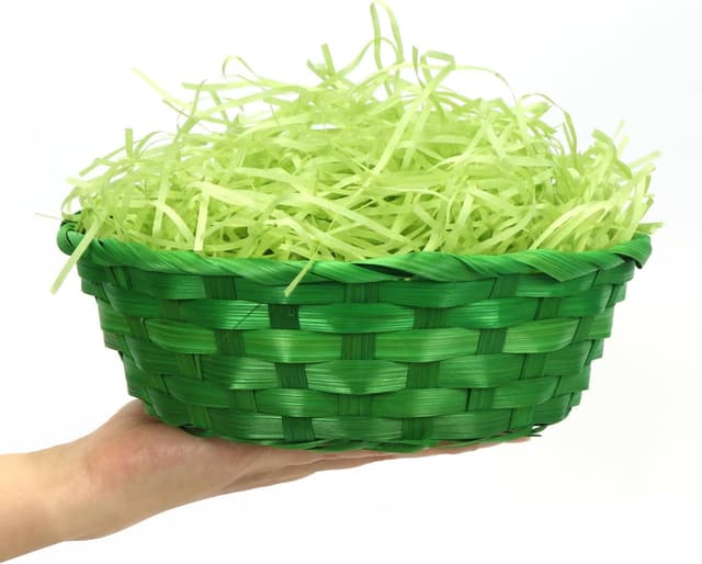 Detalle de Osterkörbchen-Set mit Deko Gras (4 Stück) – grüne Weidenkörbchen zum Befüllen, 22,5 × 7,5 cm