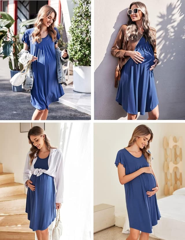 Detalle 2 de Chemise de nuit femme Ekouaer à manches courtes (grande taille) S-3XL, col rond et coupe décontractée