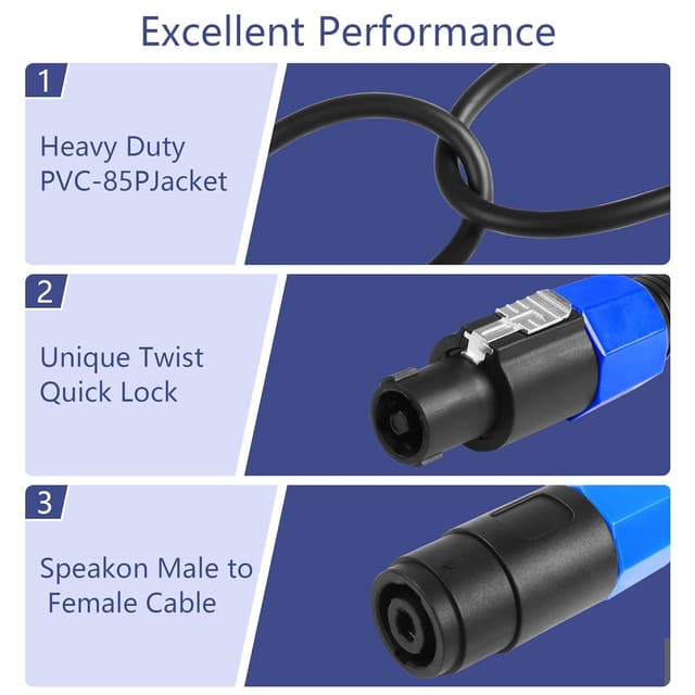 Detalle 2 de CERRXIAN Speakon Extension Cable (Speakon male to female) with twist lock, 1.8m/6ft