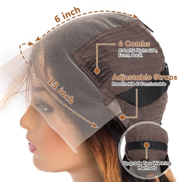 Detalle 2 de Afribye 30-inch 13x6 Highlight Body Wave Lace Front Wig (Human Hair, Pre-plucked, Ombre, HD Lace, Glueless)