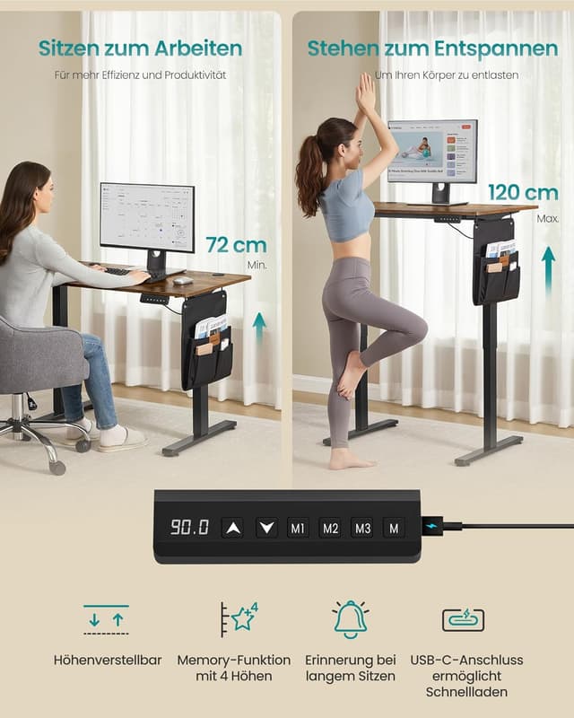 Detalle 2 de SONGMICS LSD130KD01 höhenverstellbarer Schreibtisch 100×60 cm