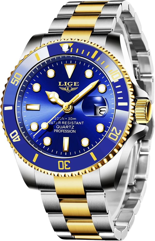 Detalle de LIGE Herren-Uhr analog aus Edelstahl mit Quarzwerk, Kalenderfunktion und 3ATM Wasserschutz