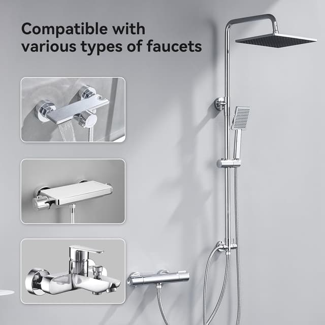 Thumbnail 2 de DERW Adjustable Shower Riser Kit with 10 Inch Rain Head