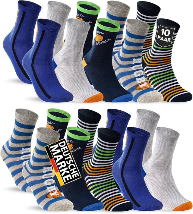 Detalle de 10 Paar Kinder Socken für Jungen & Mädchen aus Baumwolle – strapazierfähige Kindersocken für Alltag, Sport und Spiel