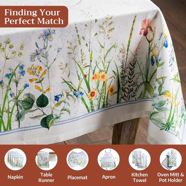 Detalle de Maison d' Hermine Fleurs De Mai 100% Cotton Rectangular Tablecloth, 60 x 120 inches