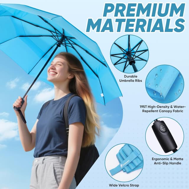 Thumbnail 4 de PTEROMY Windproof Compact Travel Umbrella 42"