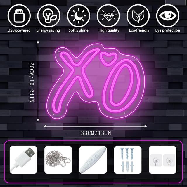 Detalle de DWOOKE XO Herz-Neonschilder – rosa LED-Neonlicht für Wanddekoration, USB-dimmbar
