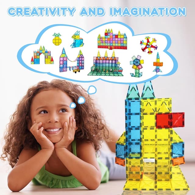 Detalle 2 de Paaxido Magnetic Tiles 100-Piece 4D Diamond Magnetic Blocks Set (STEM Preschool Building Toys)