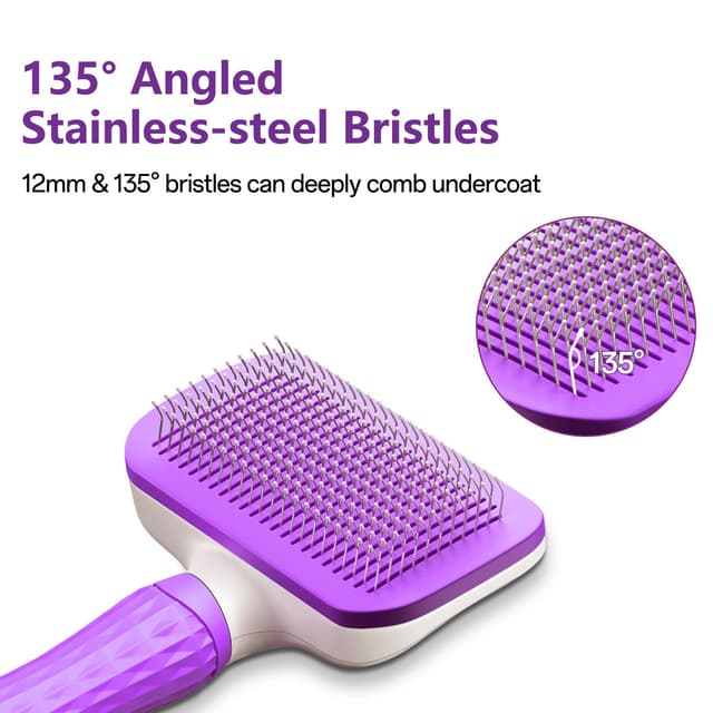 Detalle 2 de ACE2ACE Haustier-Bürste für Hund und Katze (Langhaar & Kurzhaar) mit One-Touch-Reinigung, Violett