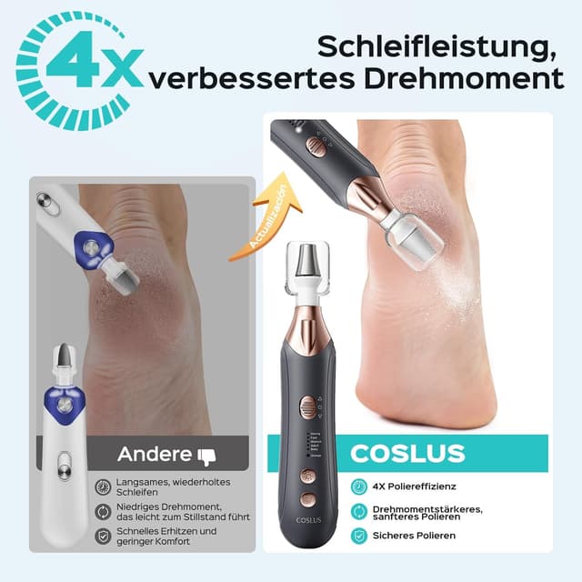Detalle 2 de COSLUS C43 professioneller elektrischer Nagelfräser-Set für Maniküre & Pediküre (5 Geschwindigkeiten) – grau