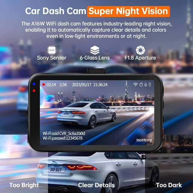 Thumbnail 4 de Dash Cam WiFi 2.5K QHD 1440P 128GB Dashcam