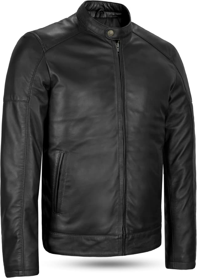 Detalle de Leatherick Herren Premium Nappa Schafsleder Cafe Racer Bikerjacke in Braun/Schwarz