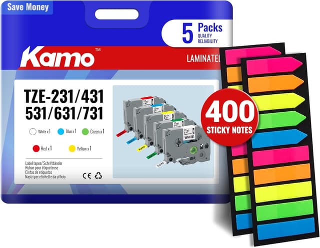 Thumbnail 6 de kamo Bänder kompatibel mit Brother P-touch (12 mm, gelb) für TZe-631 / PT-Hxx & mehr – 5er-Pack