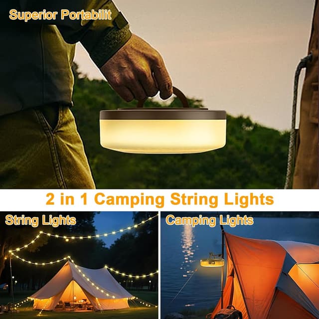 Thumbnail 6 de JIMACRO 12m Camping String Lights Reel (120 LEDs) – Rechargeable fairy lights for tent, patio & events