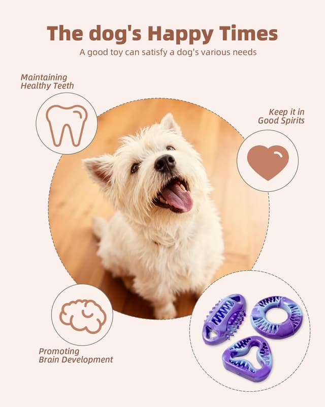 Detalle 2 de ETIALURE Purple Puppy Chew Toys (3-Piece Set) – Rubber Interactive Dental Chewers & Slow Feeder Treat Toy