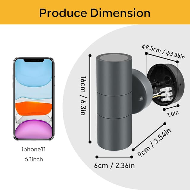 Detalle de Kerry Up Down Mains Powered Wall Lights (Anthracite Grey, IP44) – Exterior Wall Sconces, 2 Pack