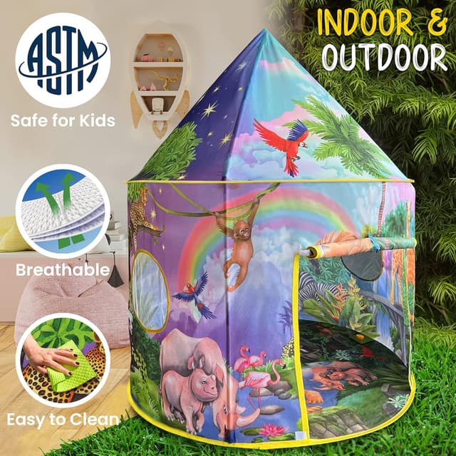 Detalle de W&O Jungle Adventure Play Tent with Lifelike Animal Sounds (pop-up jungle play tent)
