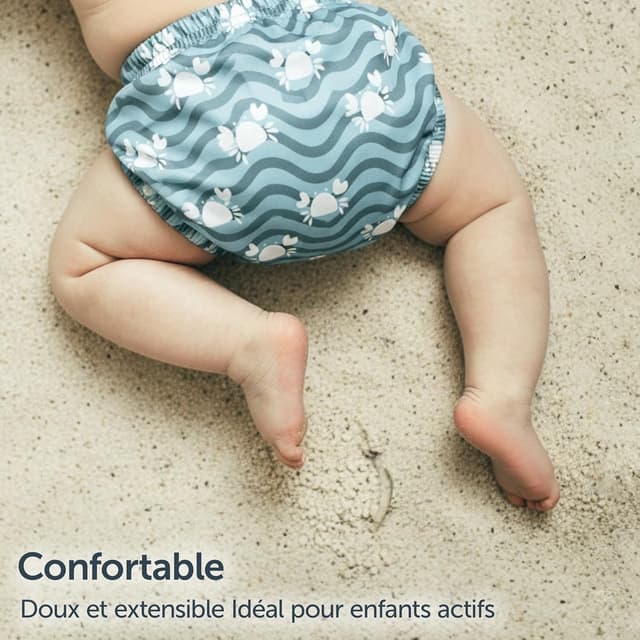 Detalle 2 de LaLoona couche de bain bébé réutilisable anti-fuite Oeko-Tex Standard 100 motif crabe vert (taille 86-92)