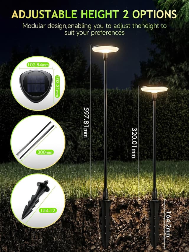 Thumbnail 6 de Togaga Lampe Solaire Extérieur Lardin 4 pièces à LED blanc chaud (IP65) — hauteur réglable