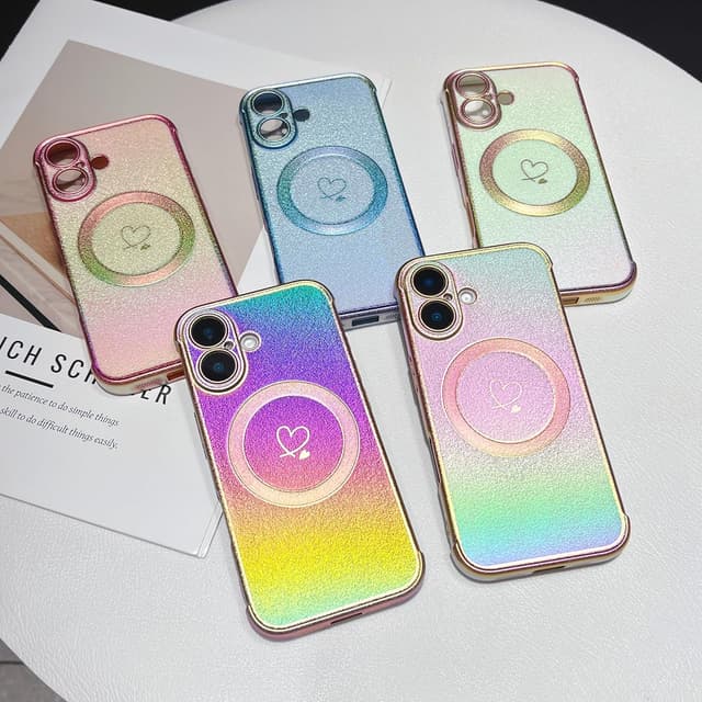 Detalle de ZTOFERA Magnetic Case for iPhone 16 Plus (6.7-inch) – MagSafe-compatible iridescent silicone with love-heart pattern