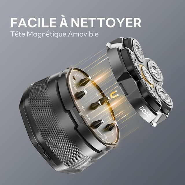 Detalle de DOAO Rasoir Tête Chauve Homme 2024 étanche sans fil à 6 têtes flexibles (USB‑C)