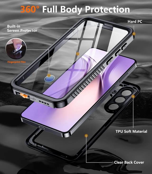 Detalle 2 de Temdan Waterproof Case for Samsung Galaxy S26 (6.3") — IP68, Built-in Screen & Lens Protection, Military Shockproof Design (Black, 2026)