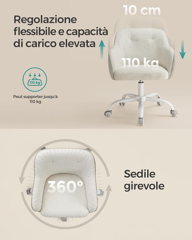Thumbnail 6 de SONGMICS Sedia da studio in casa girevole e regolabile in altezza OBG019W01 beige cappuccino