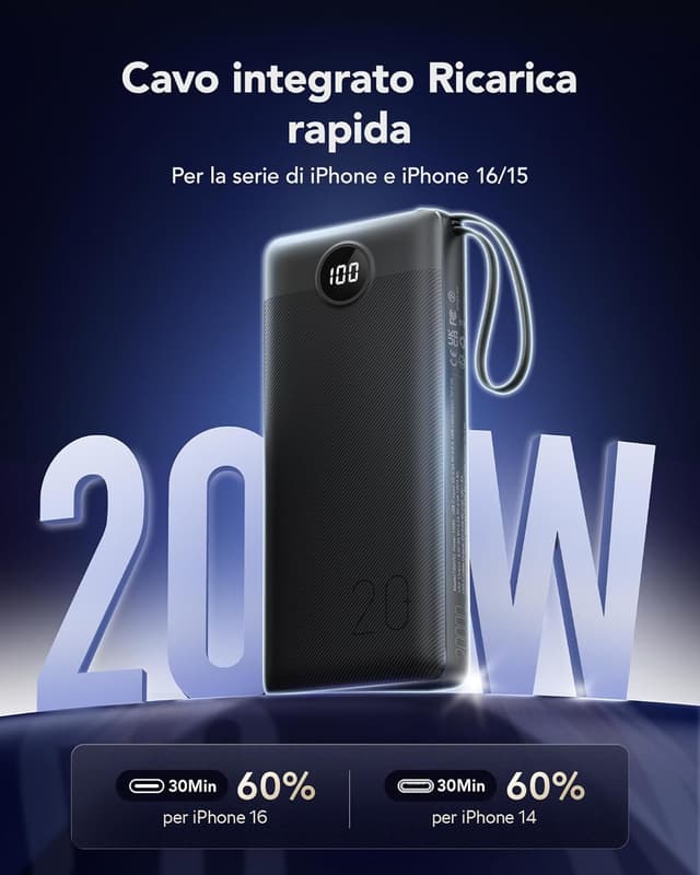 Detalle 2 de VRURC Power Bank 20000mAh USB C 22.5W