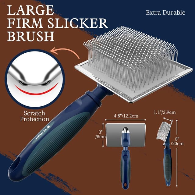 Detalle de Y.C-Toget Slicker Hundebürste mit schützenden Kugelspitzen – beruhigende Massage für langhaarige Hunde & Katzen