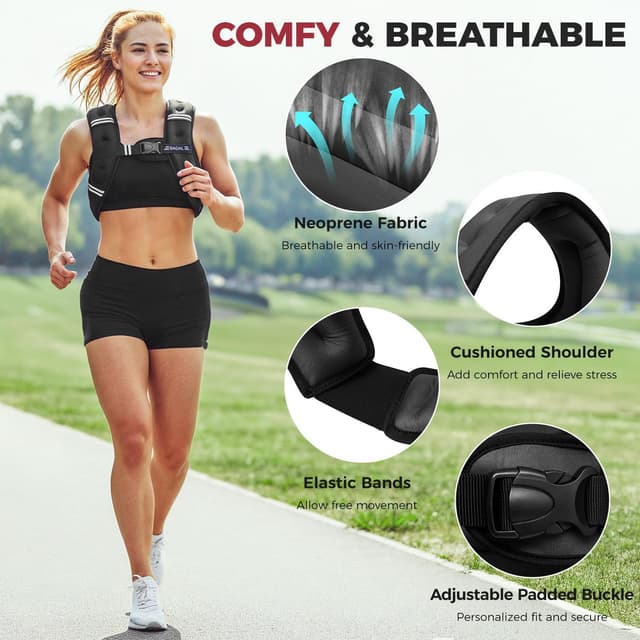 Detalle 2 de BAGAIL Comfort-Fit Weighted Vest for Women (Detachable Phone Pouch, Reflective Stripes, 5–30 lbs)