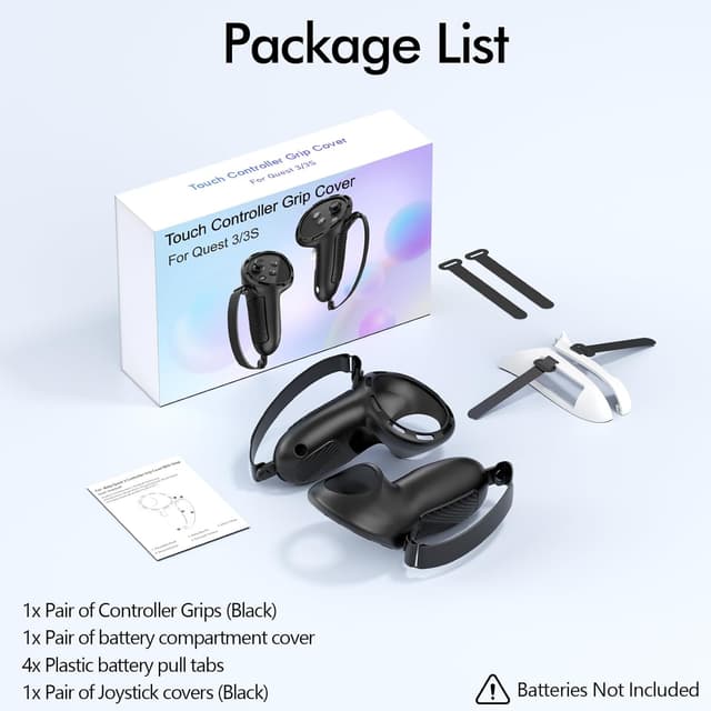 Detalle 2 de Controller Grips for Meta Quest 3S / Quest 3 with Anti-Slip Silicone Covers, Thumbstick Caps & Easy Battery Access (Black)