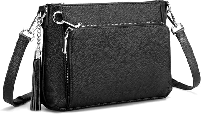 Detalle de befen Genuine Leather Crossbody Bag with Built-in Wallet, RFID Blocking & Anti-theft Clips (Small)