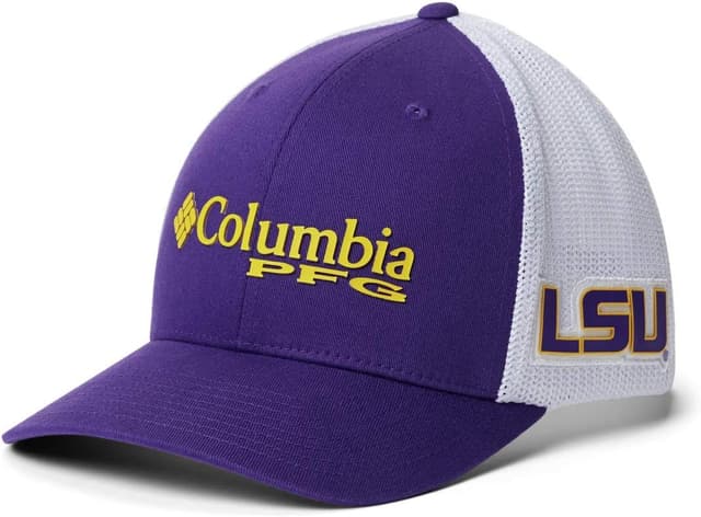 Detalle de Columbia NCAA LSU Tigers Men’s PFG Mesh Ball Cap (Small/Medium) in Vivid Purple