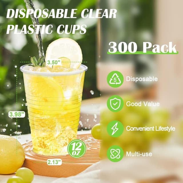 Detalle 2 de Lamosi 12 oz Clear Plastic Cups 300-Pack 🥤